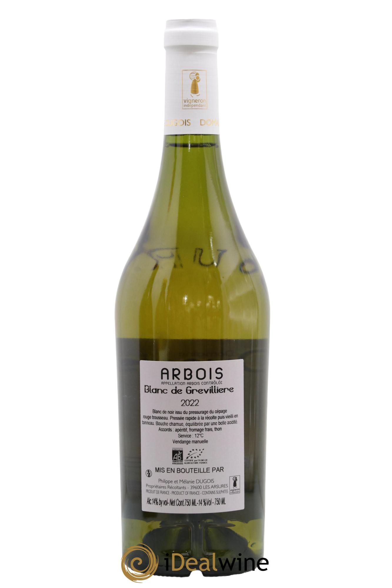 Arbois Blanc de Grevillière Domaine Dugois 2022 - Lot of 1 bottle - 1