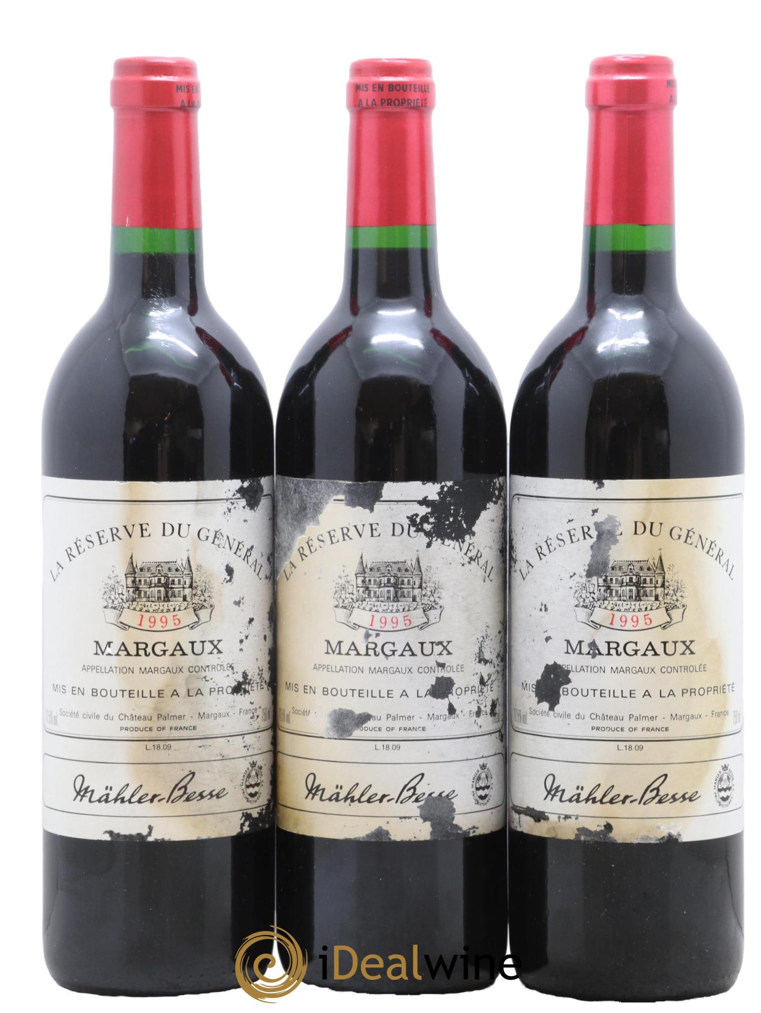 Bordeaux Margaux Reserve Du General Chateau Palmer 1995 - Lot de 3 bouteilles - 0