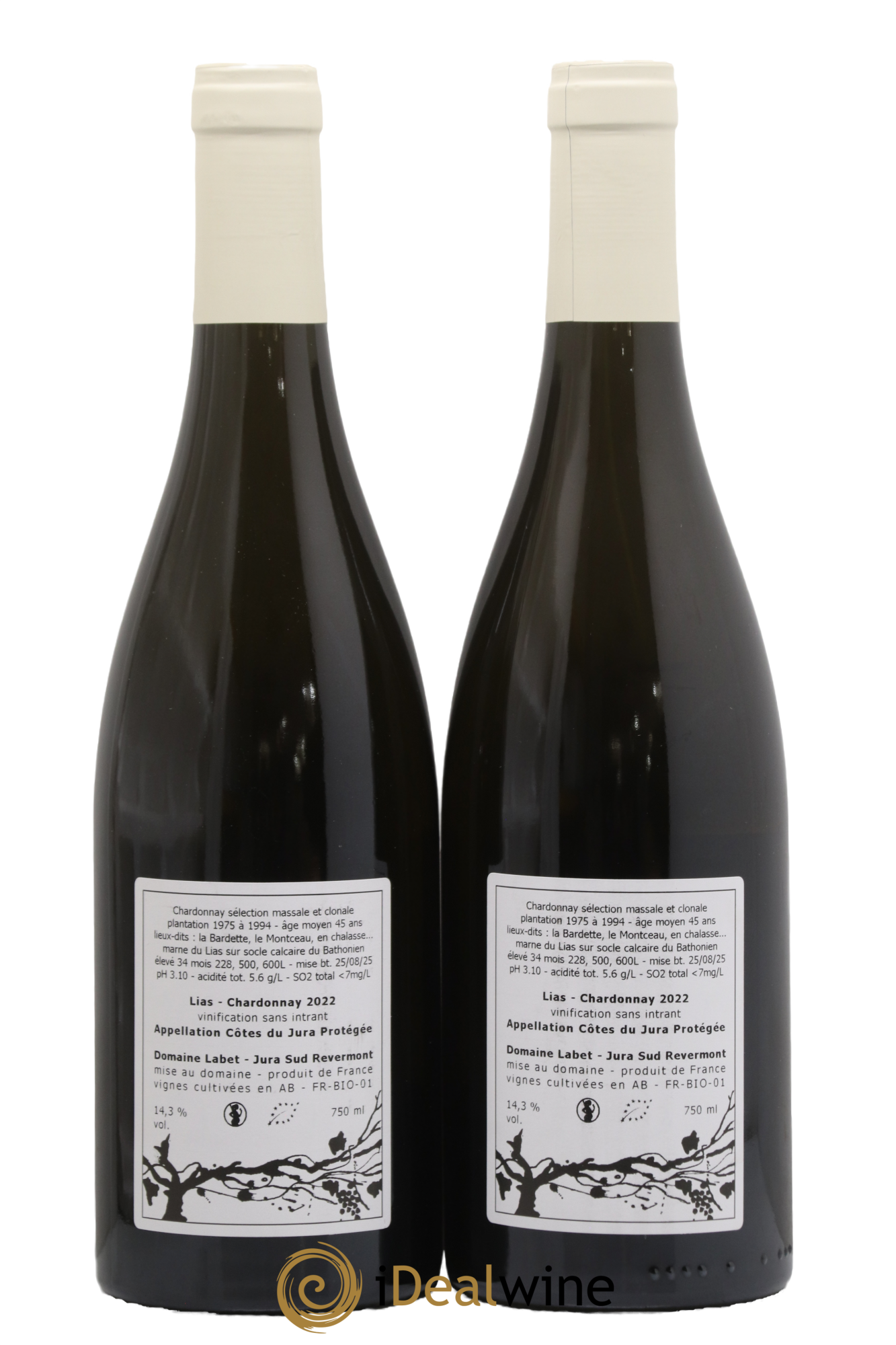 Côtes du Jura Chardonnay Lias Romain - Julien - Charline Labet 2022 - Lot de 2 bouteilles - 1