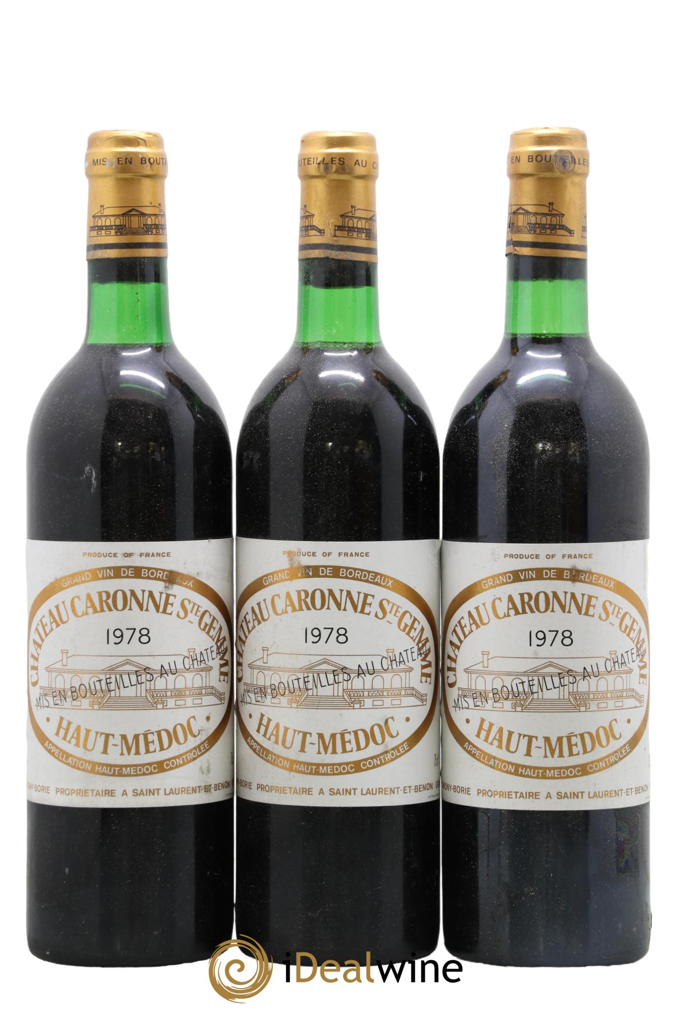 Château Caronne Sainte-Gemme Cru Bourgeois 1978 - Lot de 3 bouteilles - 0