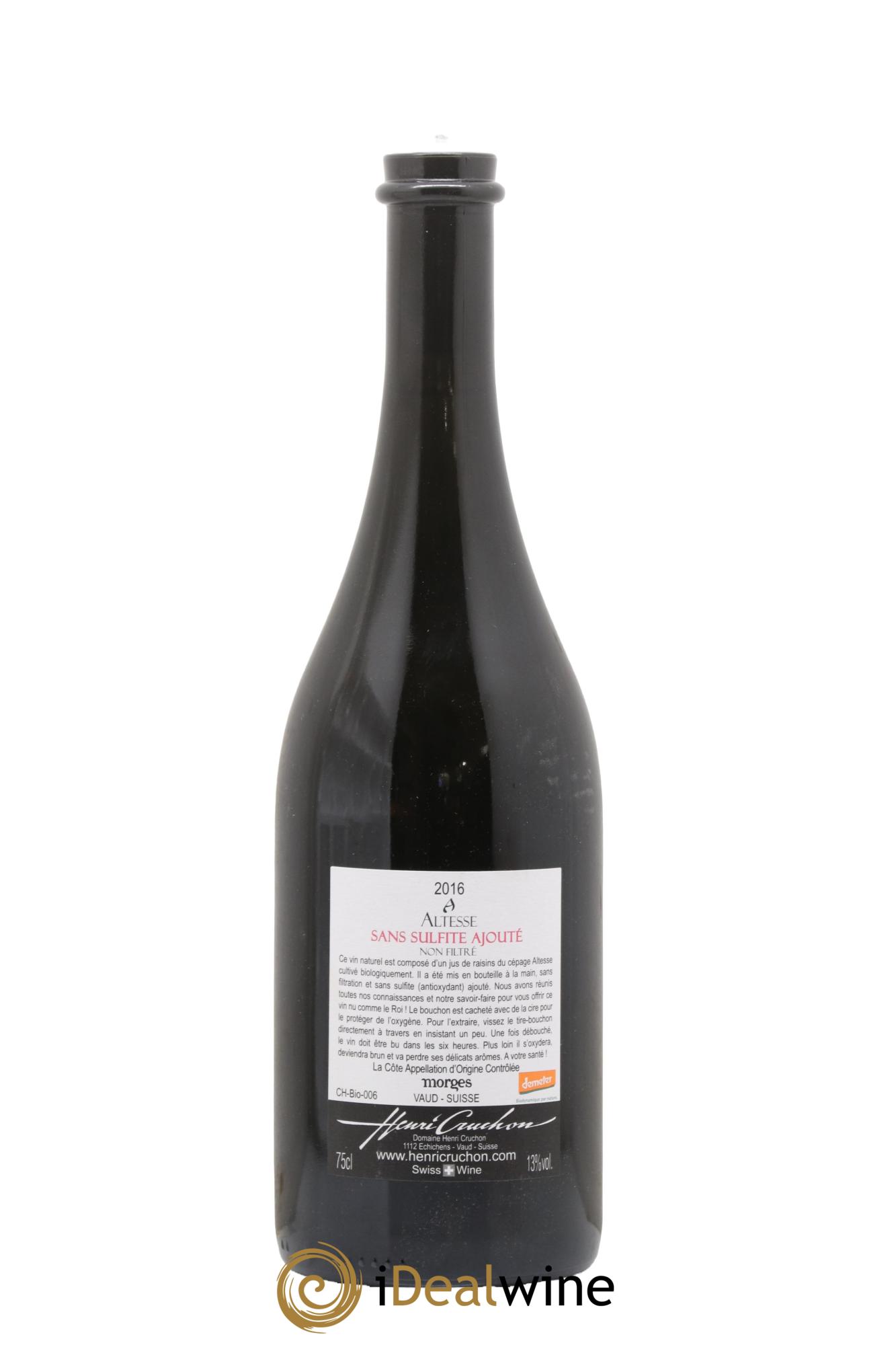 Vins Etrangers Suisse Altesse Raissenaz Domaine Henri Cruchon 2016 - Lot de 1 bouteille - 1