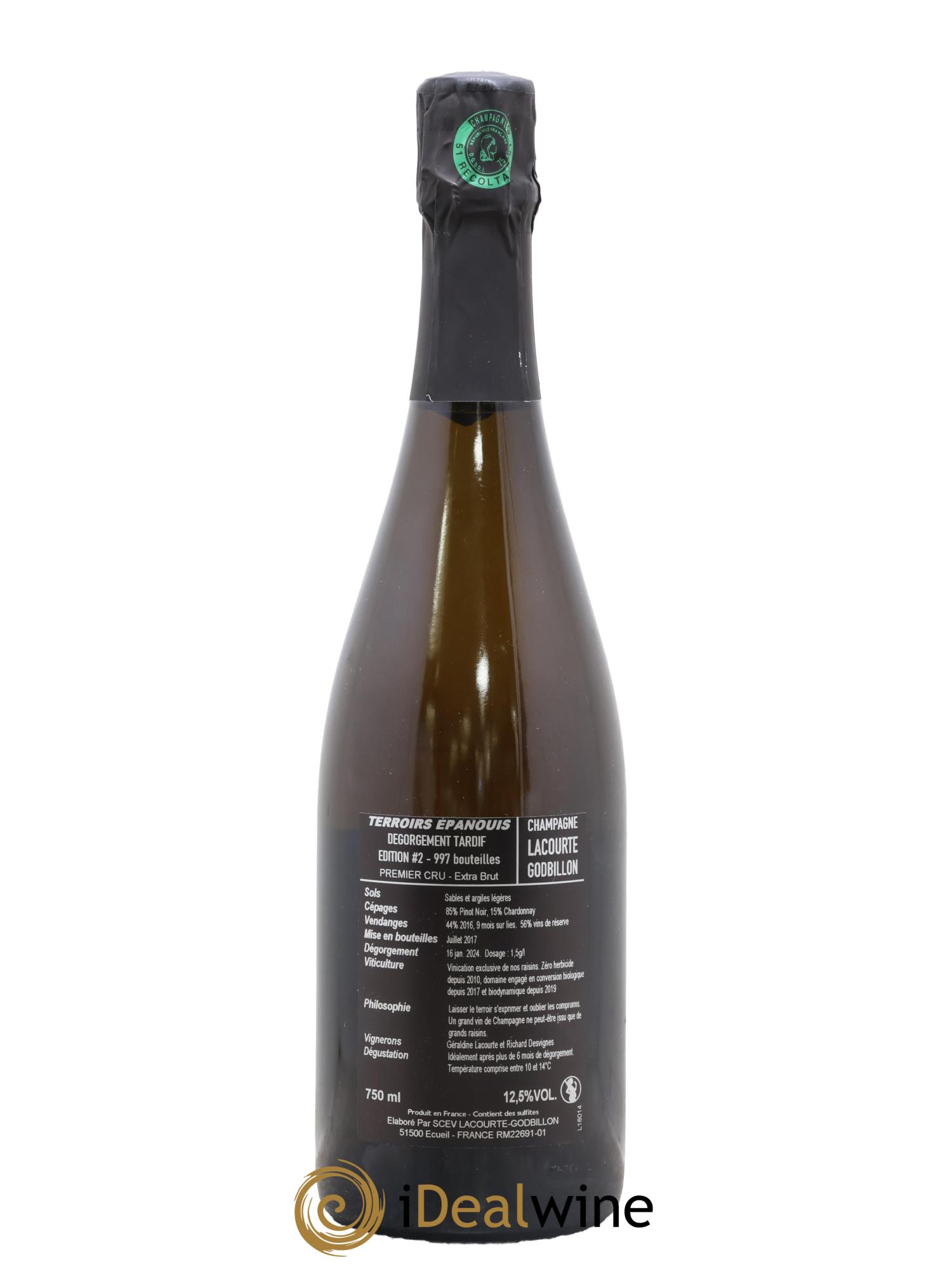 Champagne 1er Cru Extra-Brut Terroirs Epanouis #2 Lacourte Godbillon - Lot de 1 bouteille - 1