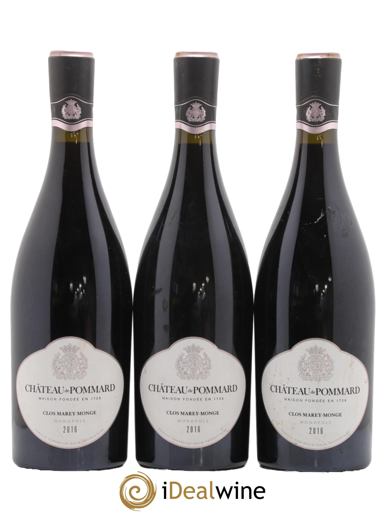 Pommard Clos Marey Monge Château de Pommard 2016 - Lot de 3 bouteilles - 0