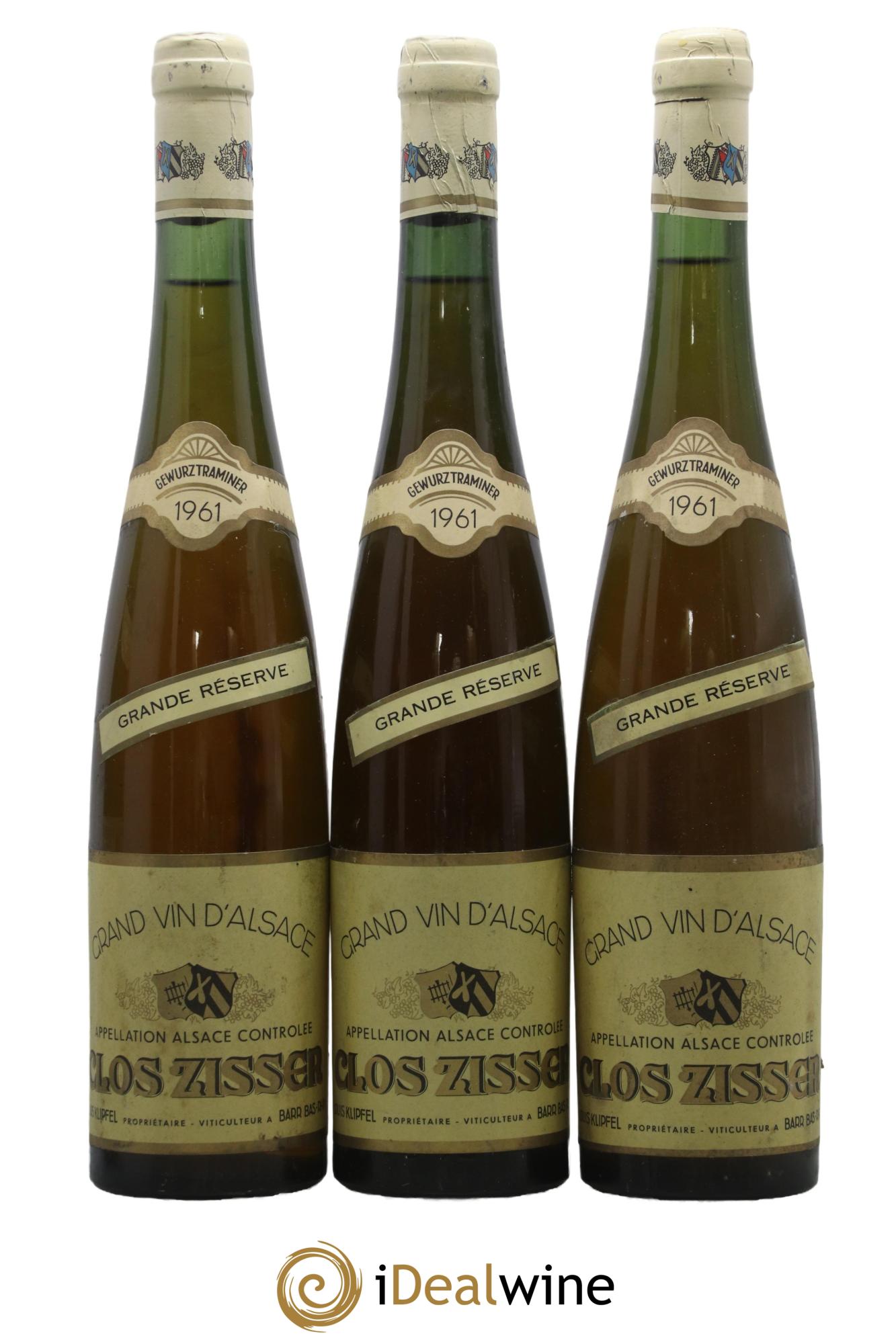 Alsace Gewurztraminer Clos Zissler Louis Klipfel 1961 - Lot de 3 bouteilles - 0