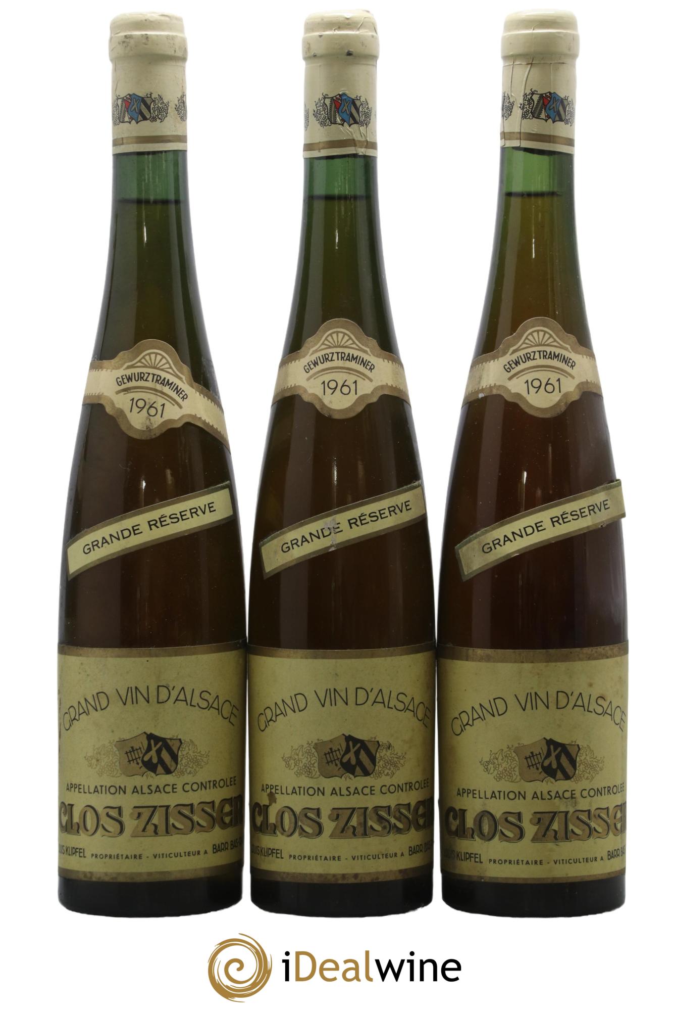 Alsace Gewurztraminer Clos Zissler Grande Réserve Louis Klipfel 1961 - Lot de 3 bouteilles - 0