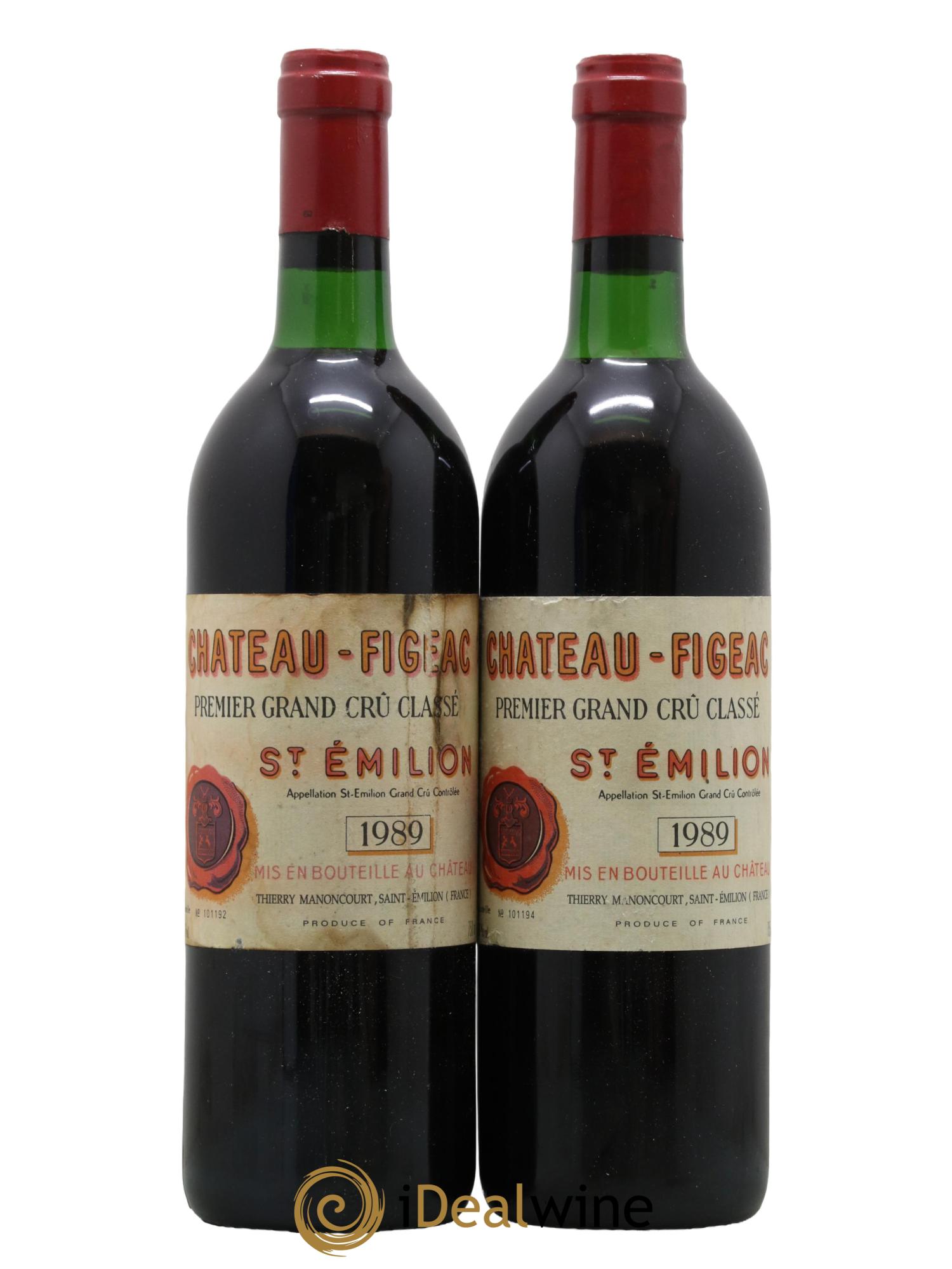 Château Figeac 1er Grand Cru Classé A 1989 - Lot de 2 bouteilles - 0