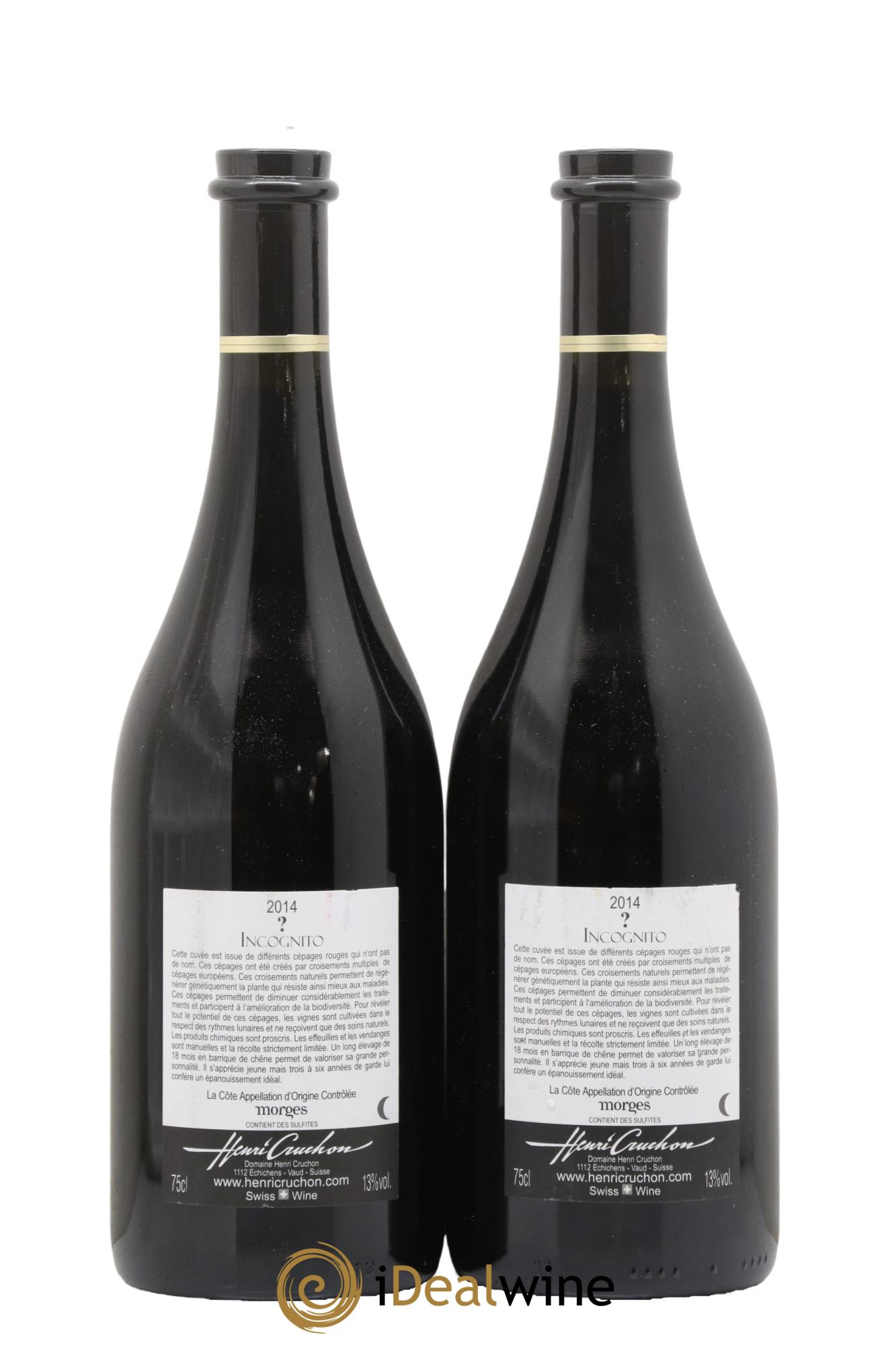 Vins Etrangers Suisse Incognito Domaine Henri Cruchon 2014 - Posten von 2 Flaschen - 1