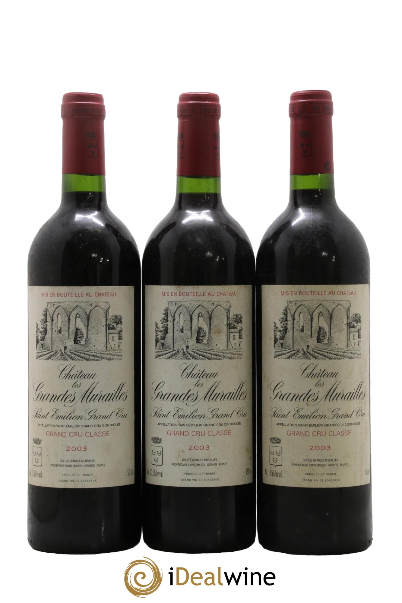 Château les Grandes Murailles Grand Cru Classé  2003 - Posten von 3 Flaschen - 0