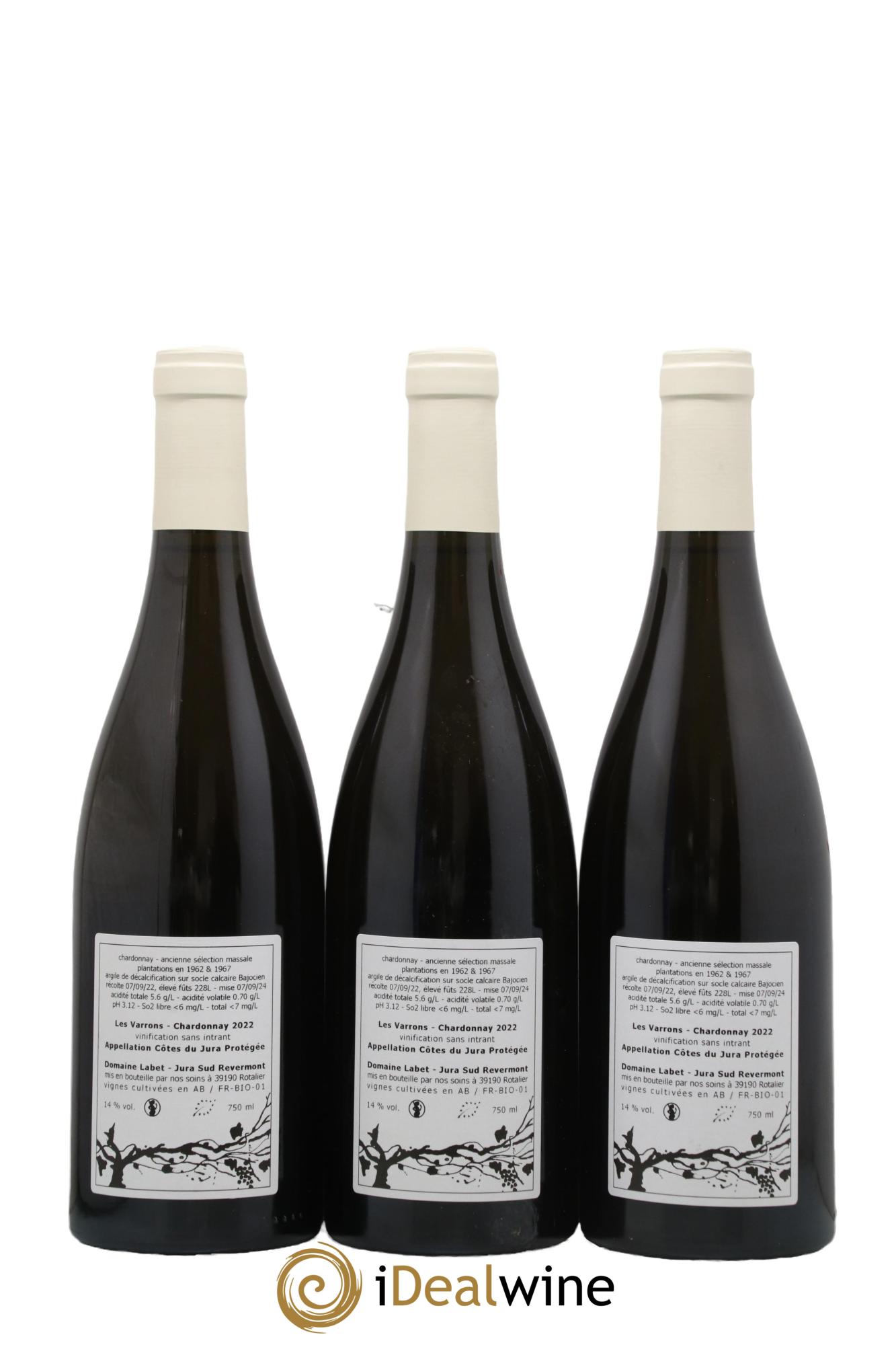 Côtes du Jura Chardonnay Les Varrons Romain - Julien - Charline Labet 2022 - Lot de 3 bouteilles - 1