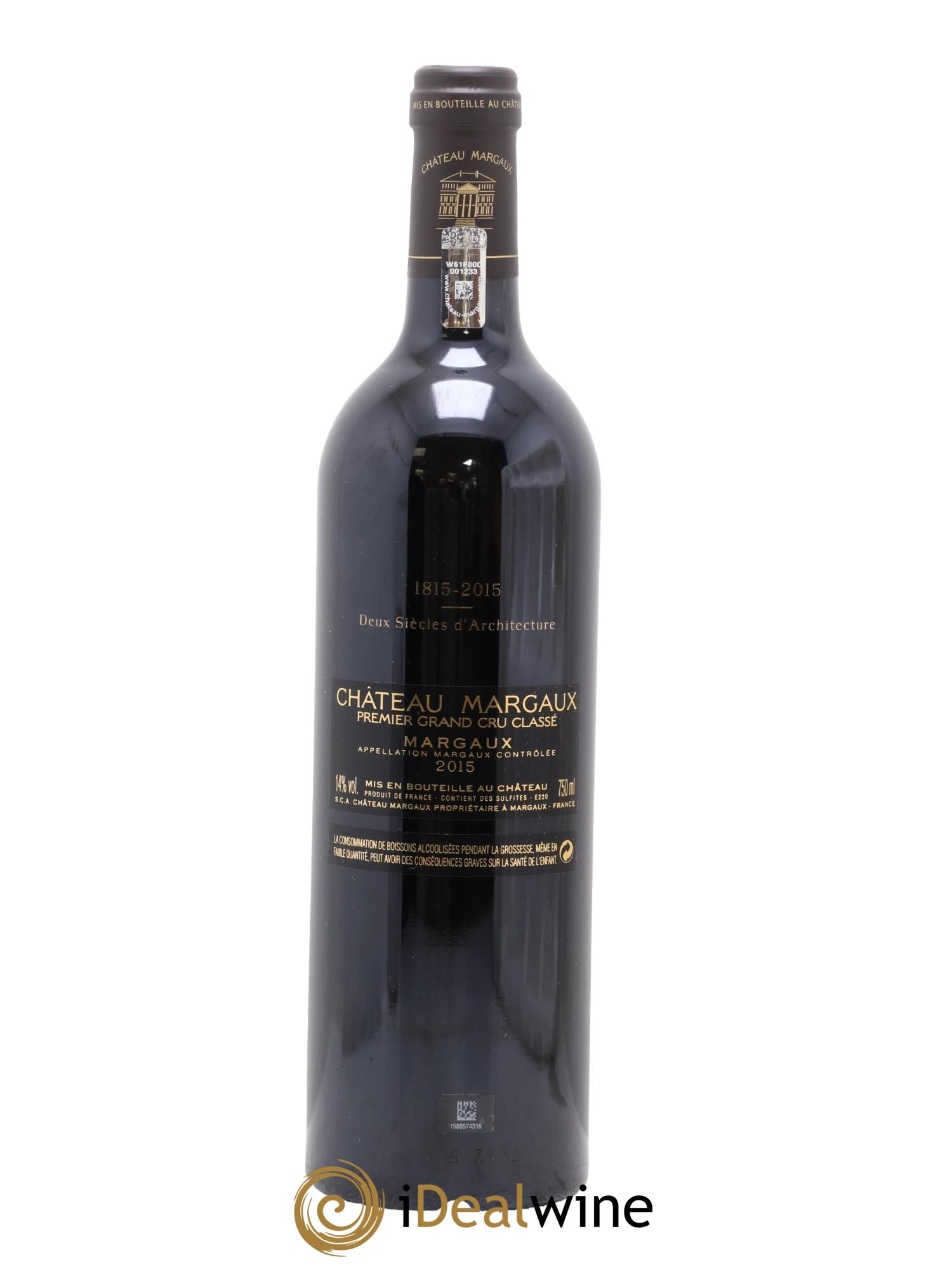 Château Margaux 1er Grand Cru Classé 2015 - Lot de 1 bouteille - 1