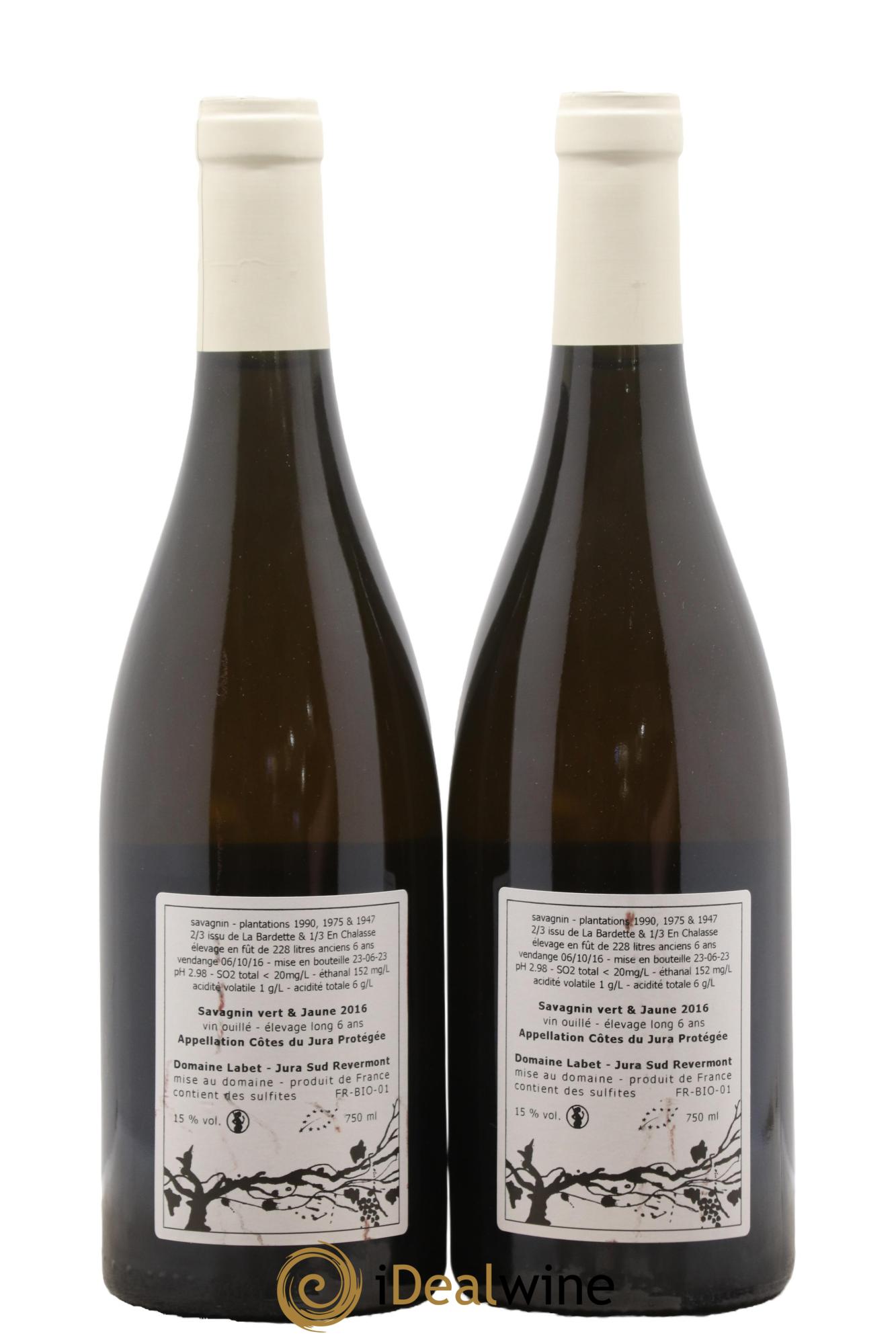 Côtes du Jura Savagnin vert & jaune élevage long Romain - Julien - Charline Labet 2016 - Lot de 2 bouteilles - 1