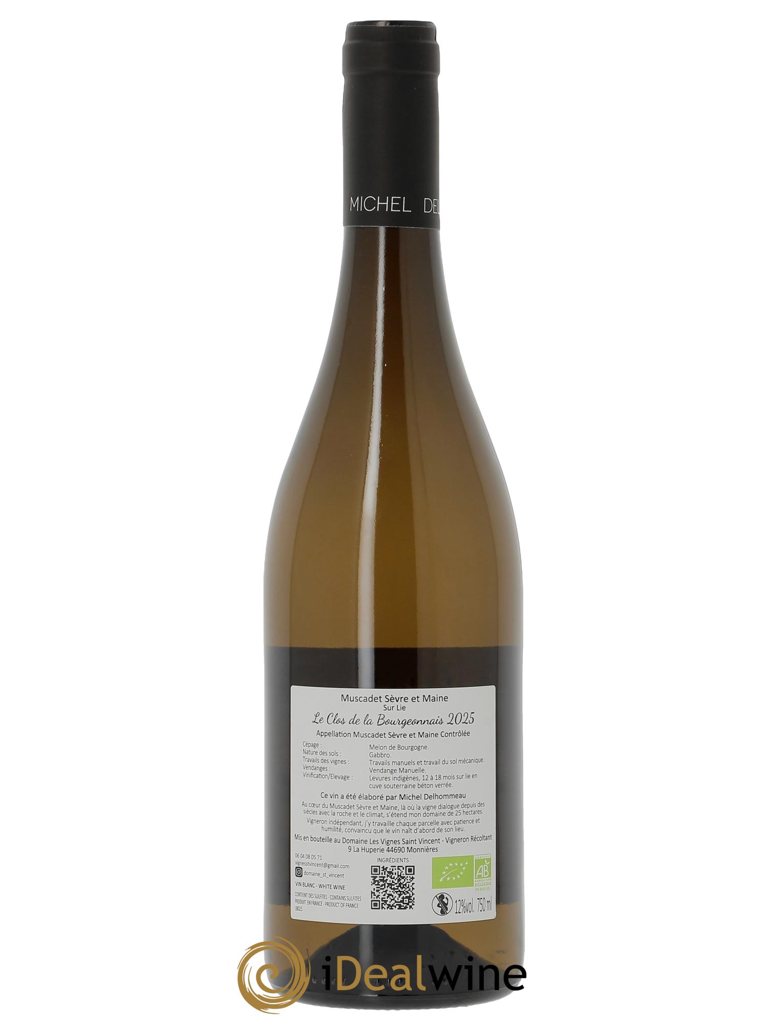 Muscadet-Sèvre-et-Maine sur lie Le Clos de la Bourgeonnais Michel et Matthieu Delhommeau  2025 - Lot de 1 bouteille - 1