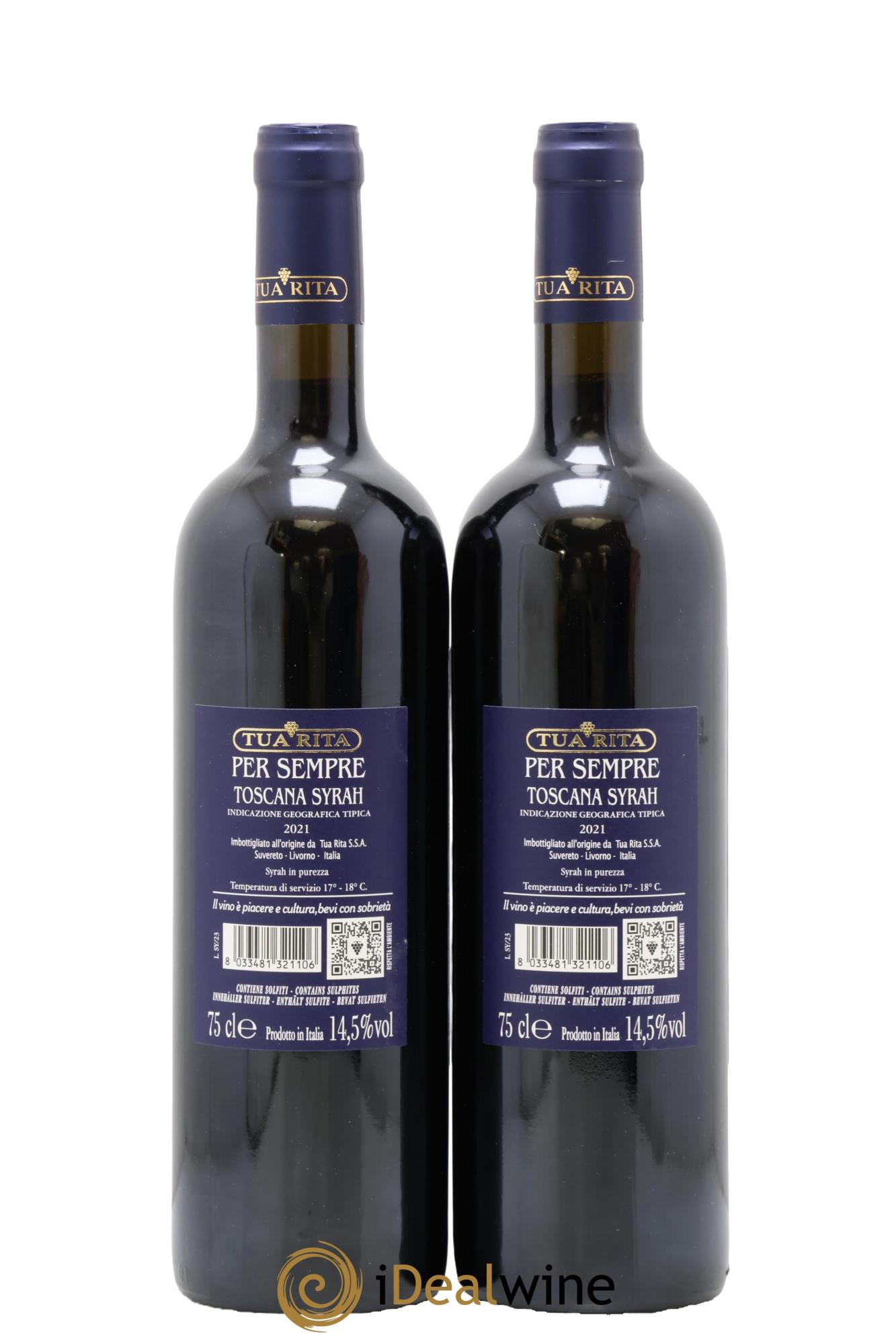 Toscana IGT Tua Rita Syrah Per Sempre 2021 - Lot de 2 bouteilles - 1