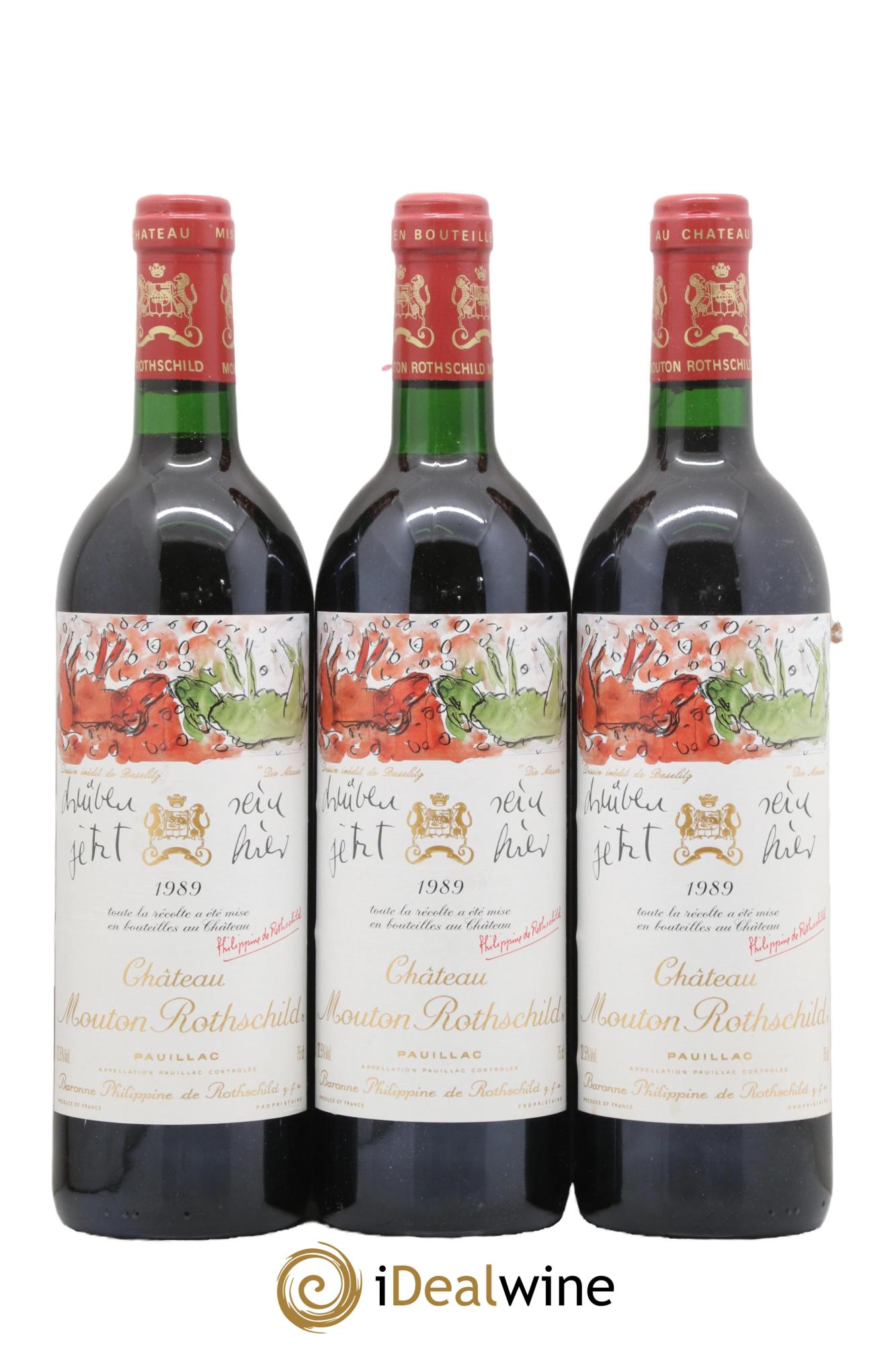 Château Mouton Rothschild 1er Grand Cru Classé 1989 - Lot de 3 bouteilles - 0