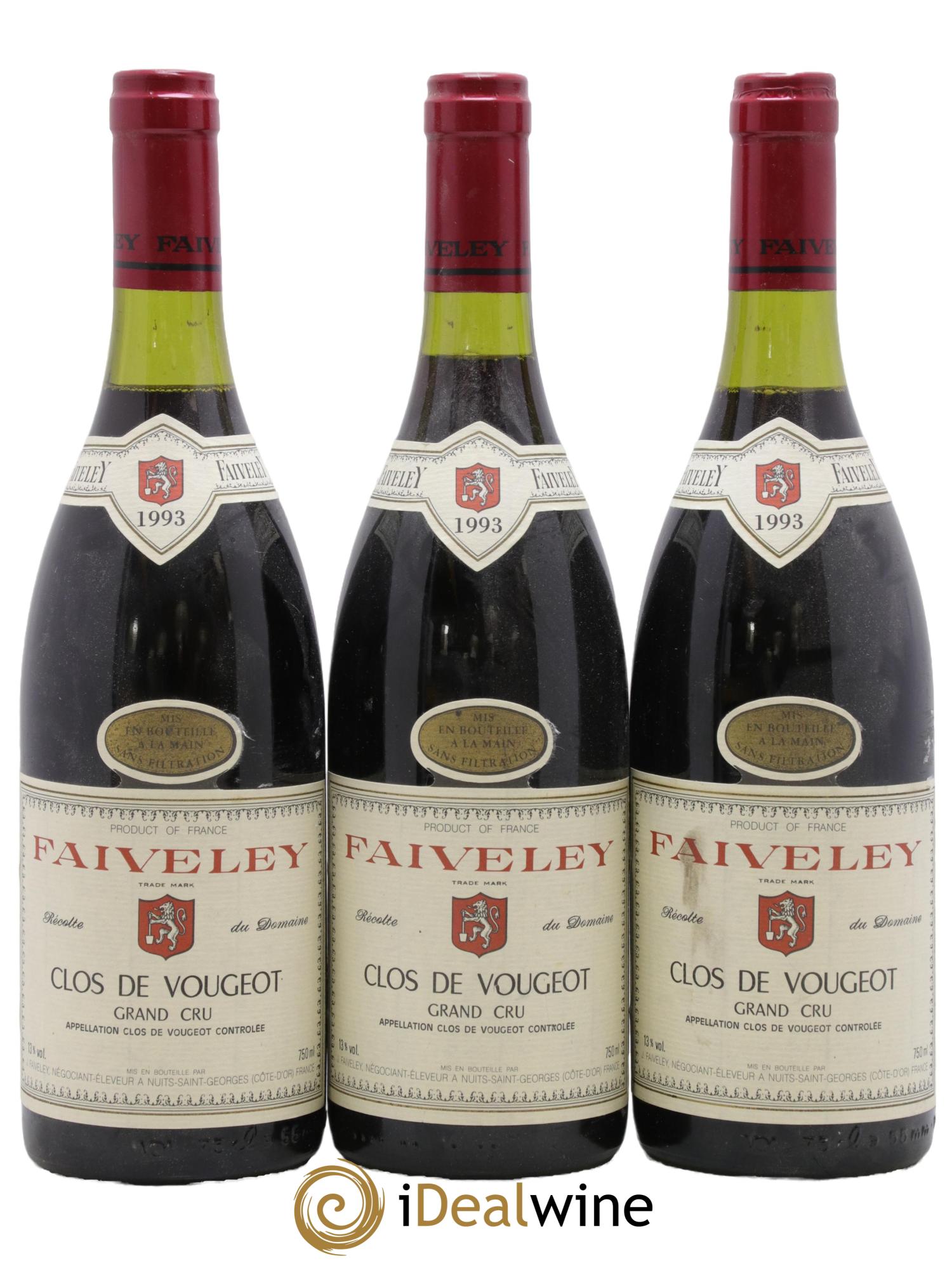 Clos de Vougeot Grand Cru Faiveley 1993 - Lot of 3 bottles - 0