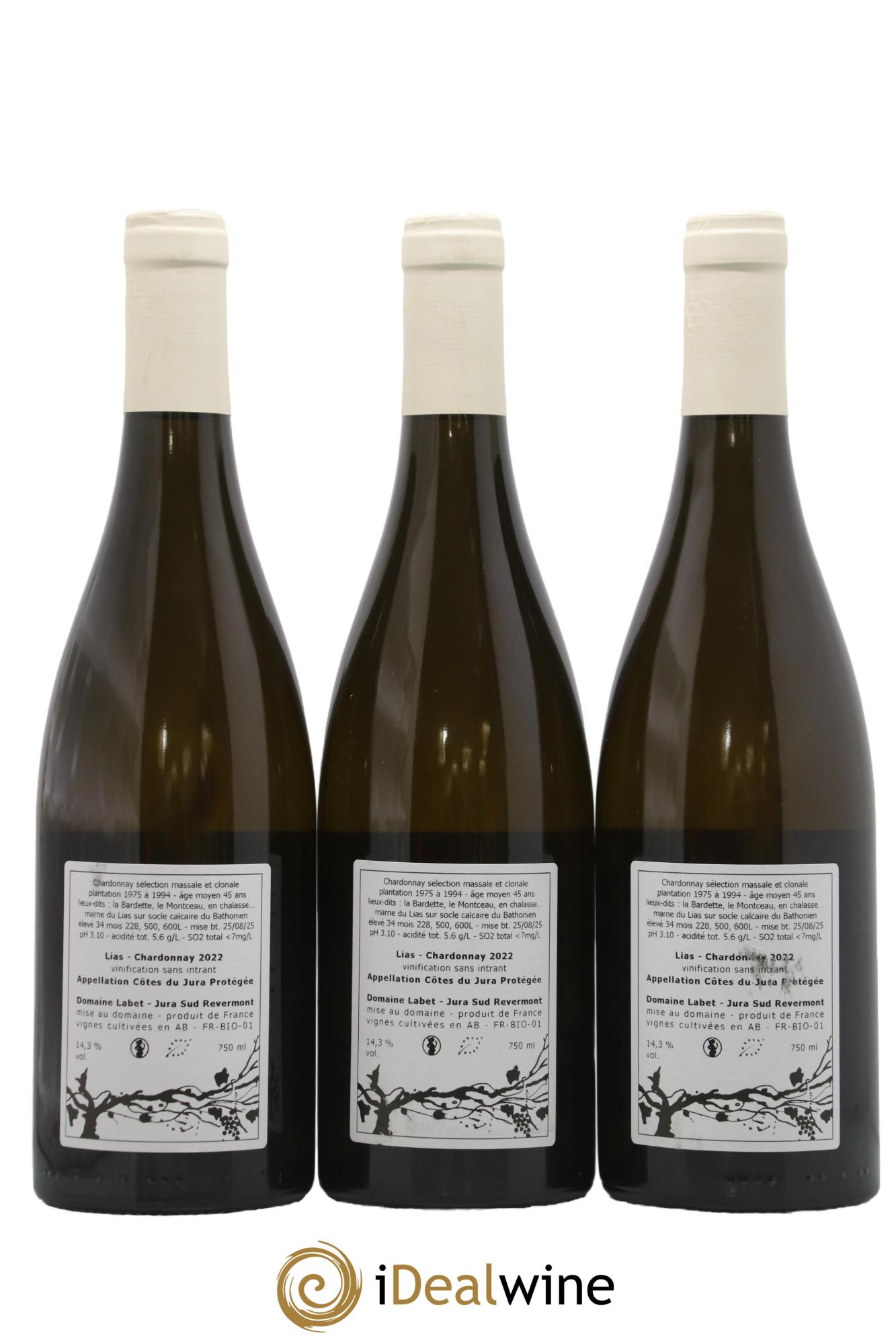 Côtes du Jura Chardonnay Lias Romain - Julien - Charline Labet 2022 - Lot de 3 bouteilles - 1