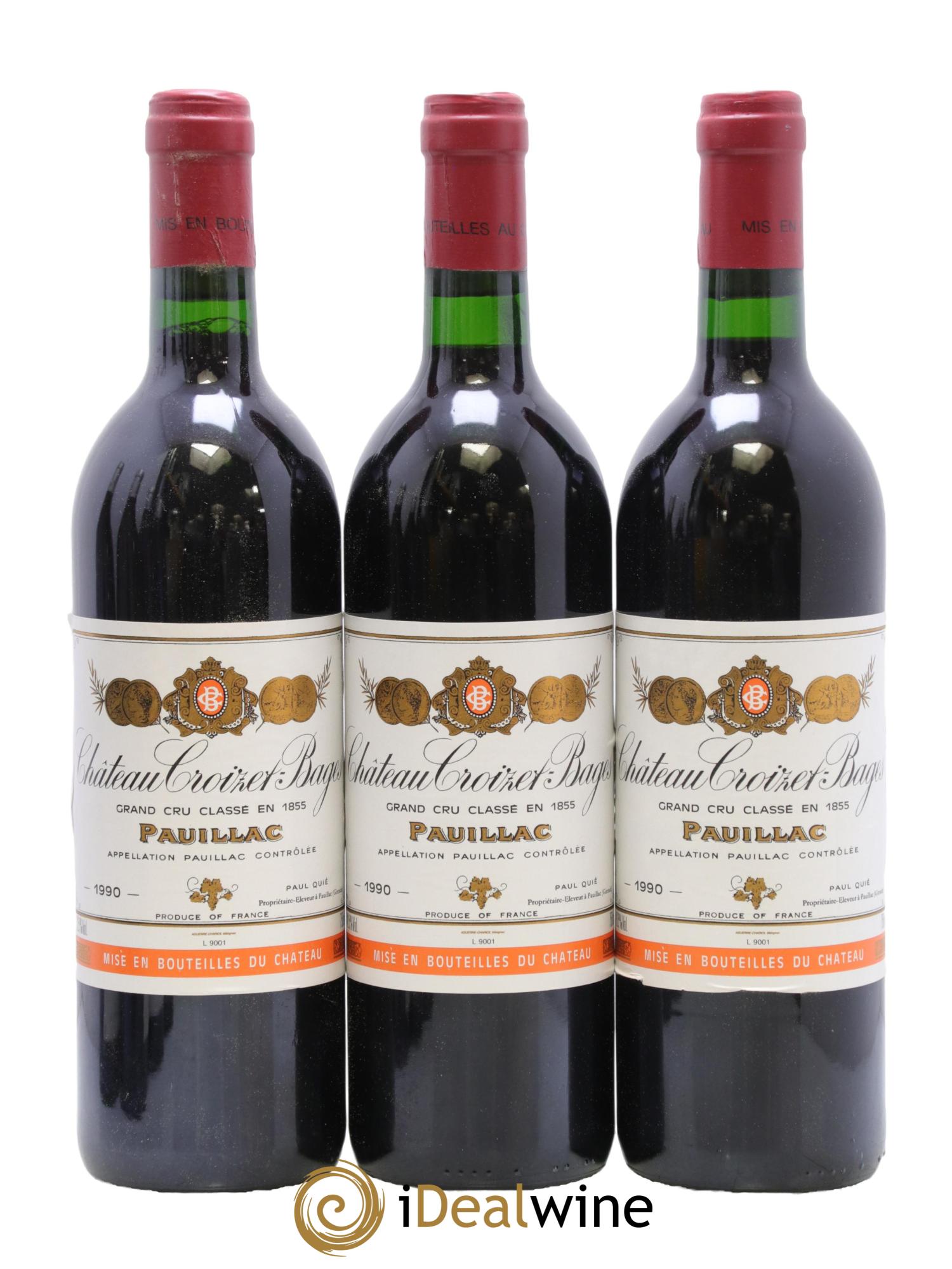 Château Croizet Bages 5ème Grand Cru Classé 1990 - Posten von 3 Flaschen - 0