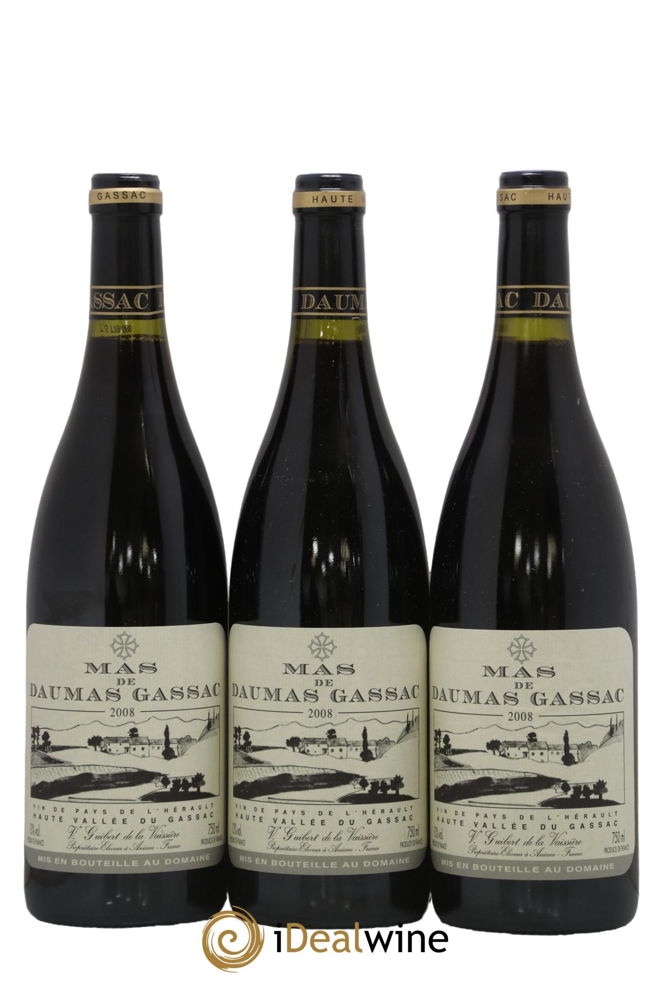 IGP St Guilhem-le-Désert - Cité d'Aniane Mas Daumas Gassac Famille Guibert de La Vaissière 2008 - Posten von 3 Flaschen - 0