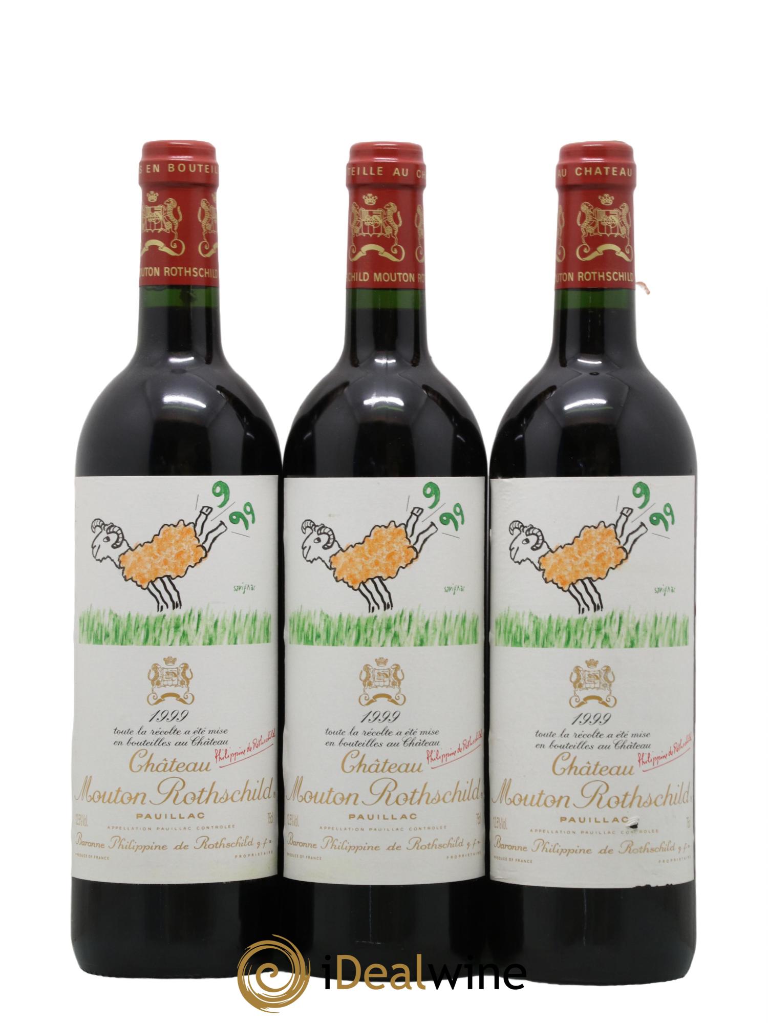 Château Mouton Rothschild 1er Grand Cru Classé 1999 - Lot de 3 bouteilles - 0