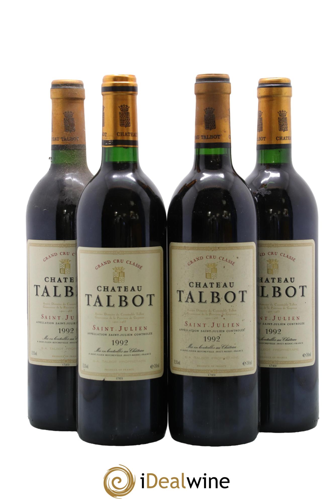 Château Talbot 4ème Grand Cru Classé 1992 - Lot de 4 bouteilles - 0
