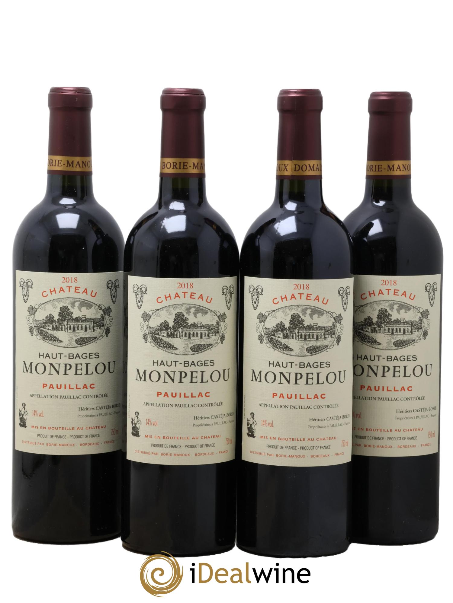 Château Haut Bages Monpelou Cru Bourgeois  2018 - Lot de 4 bouteilles - 0