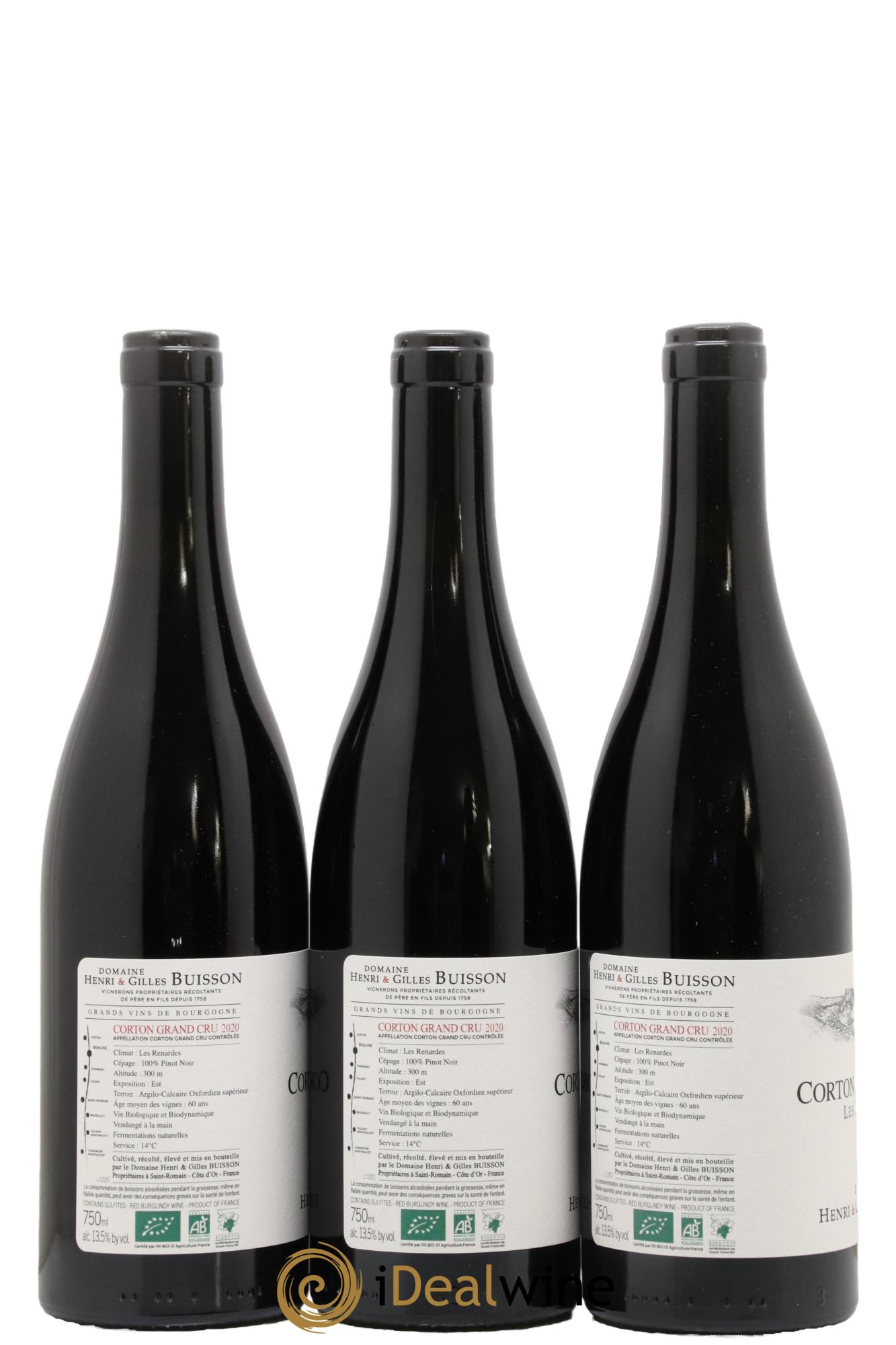 Corton Grand Cru Les Renardes Henri et Gilles Buisson (Domaine)  2020 - Lotto di 3 bottiglie - 1