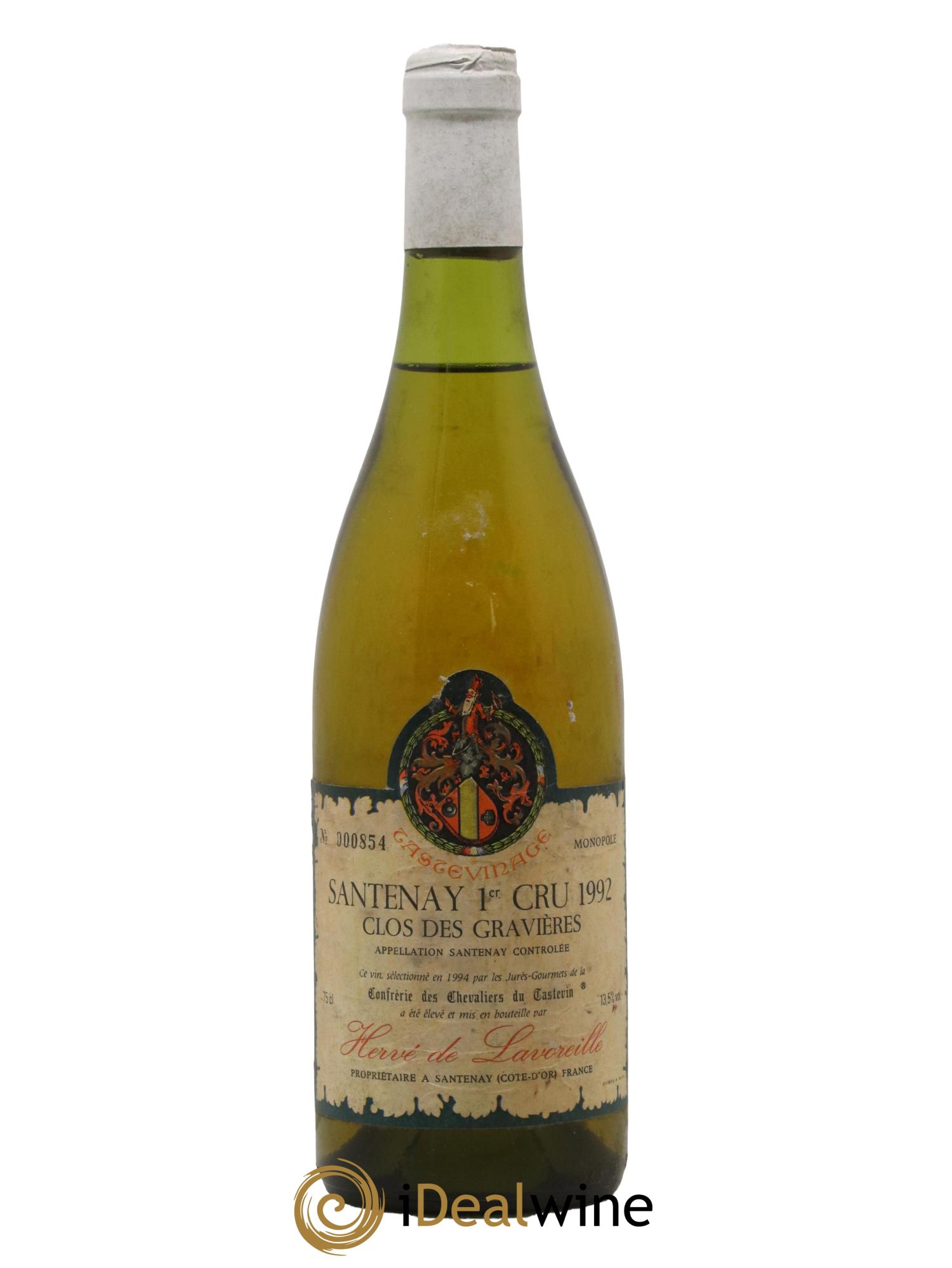 Santenay 1er Cru Clos des Gravières Domaine Hervé de Lavoreille Tastevinage 1992 - Lot de 1 bouteille - 0