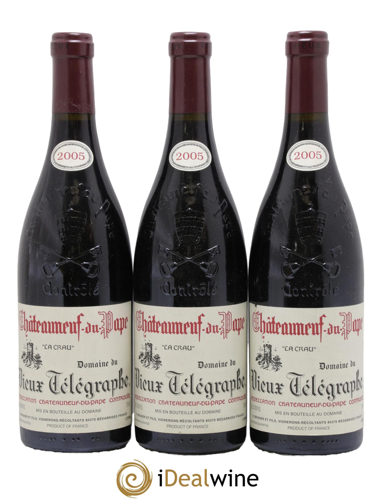 Châteauneuf-du-Pape Vieux Télégraphe (Domaine du) Vignobles Brunier 2005 - Lot of 3 bottles - 0