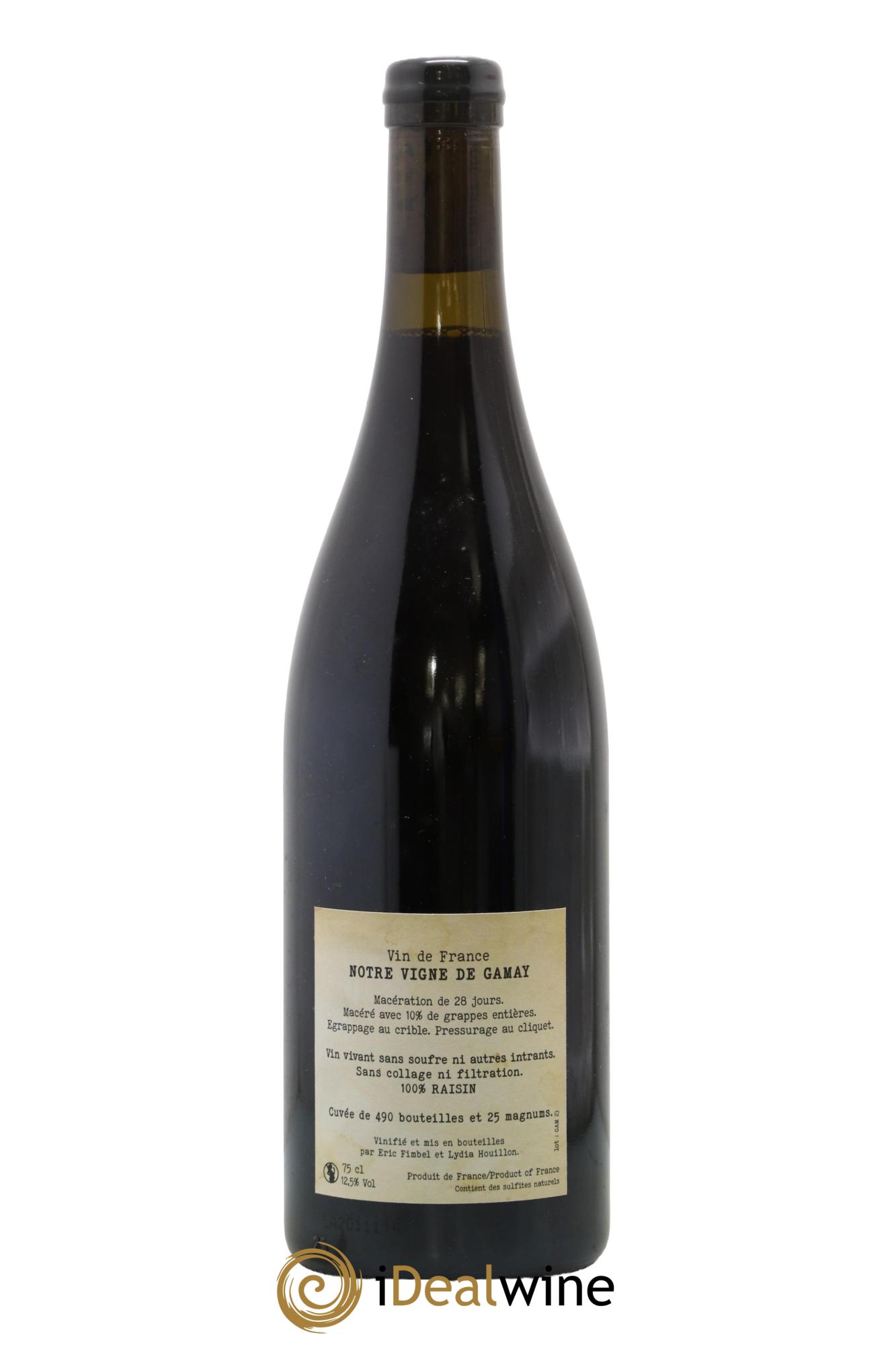 Vin de France Notre Vigne de Gamay Eric Fimbel & Lydia Houillon 2023 - Lot de 1 bouteille - 1
