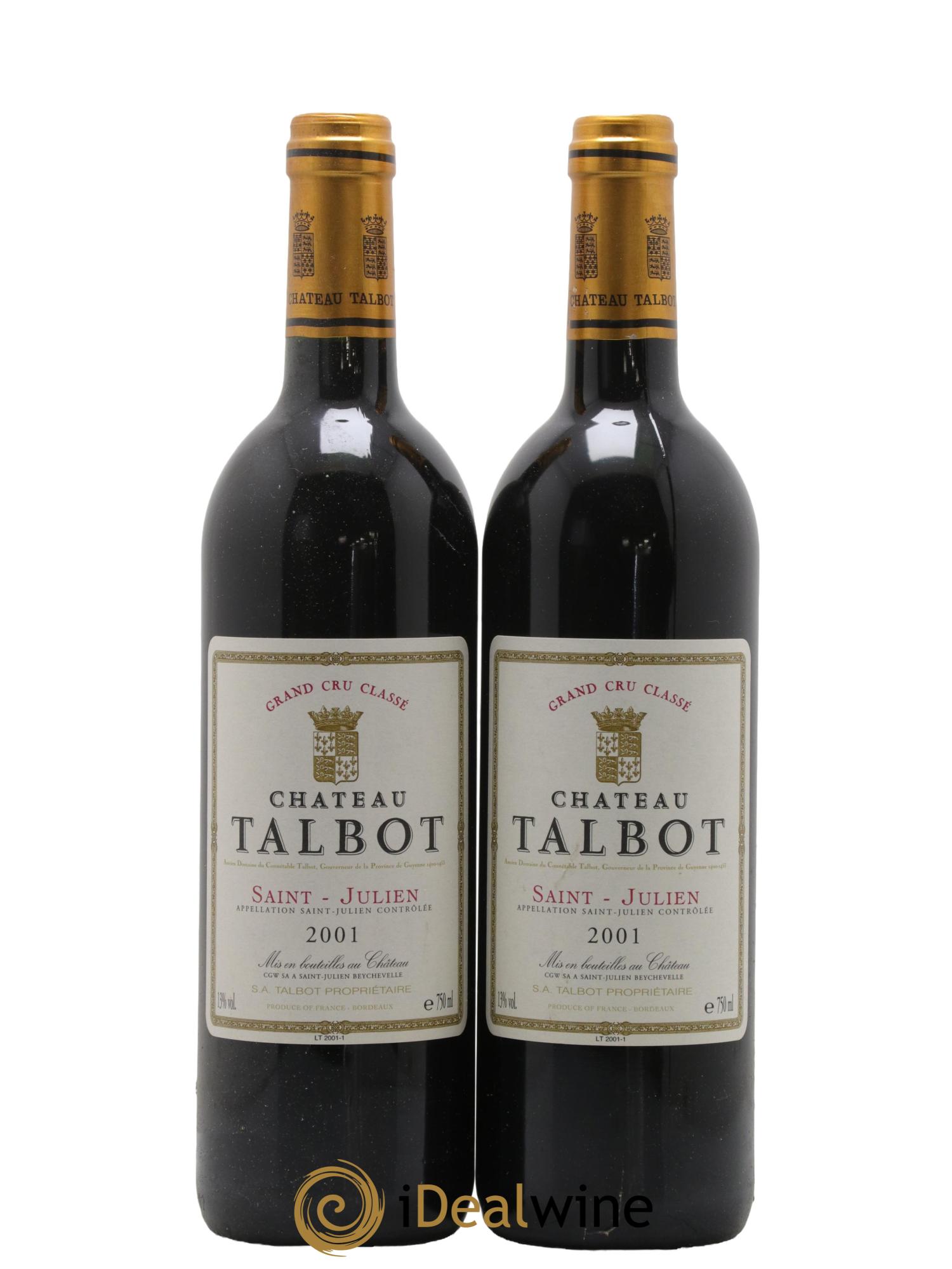 Château Talbot 4ème Grand Cru Classé 2001 - Lot de 2 bouteilles - 0