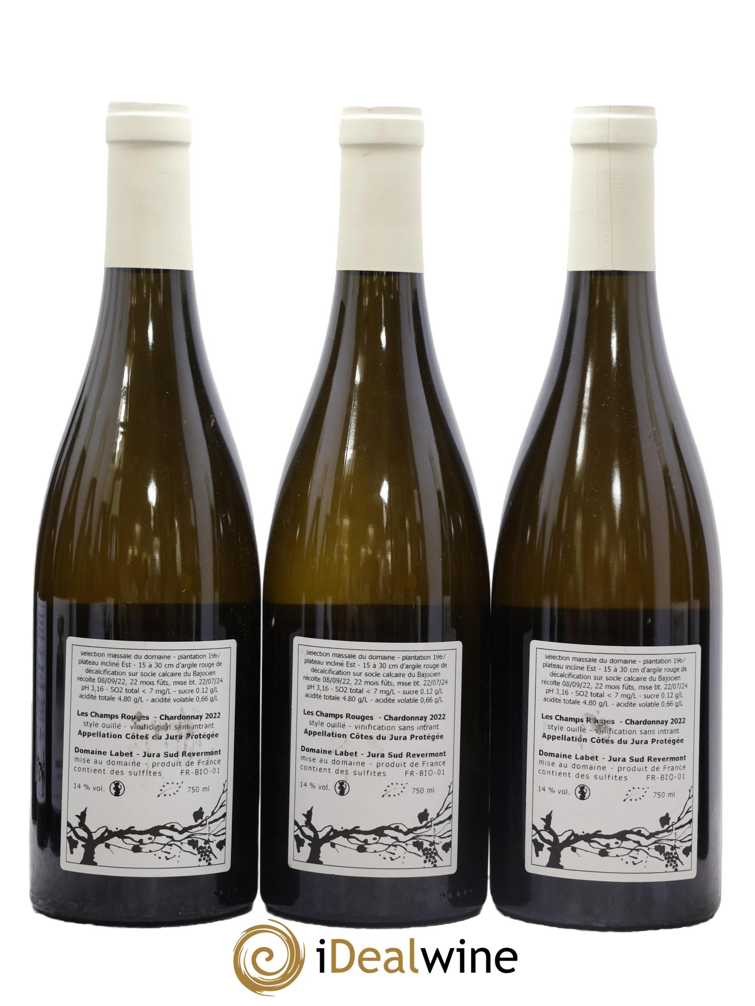 Côtes du Jura Chardonnay Les Champs Rouges Romain - Julien  - Charline Labet 2022 - Lot de 3 bouteilles - 1