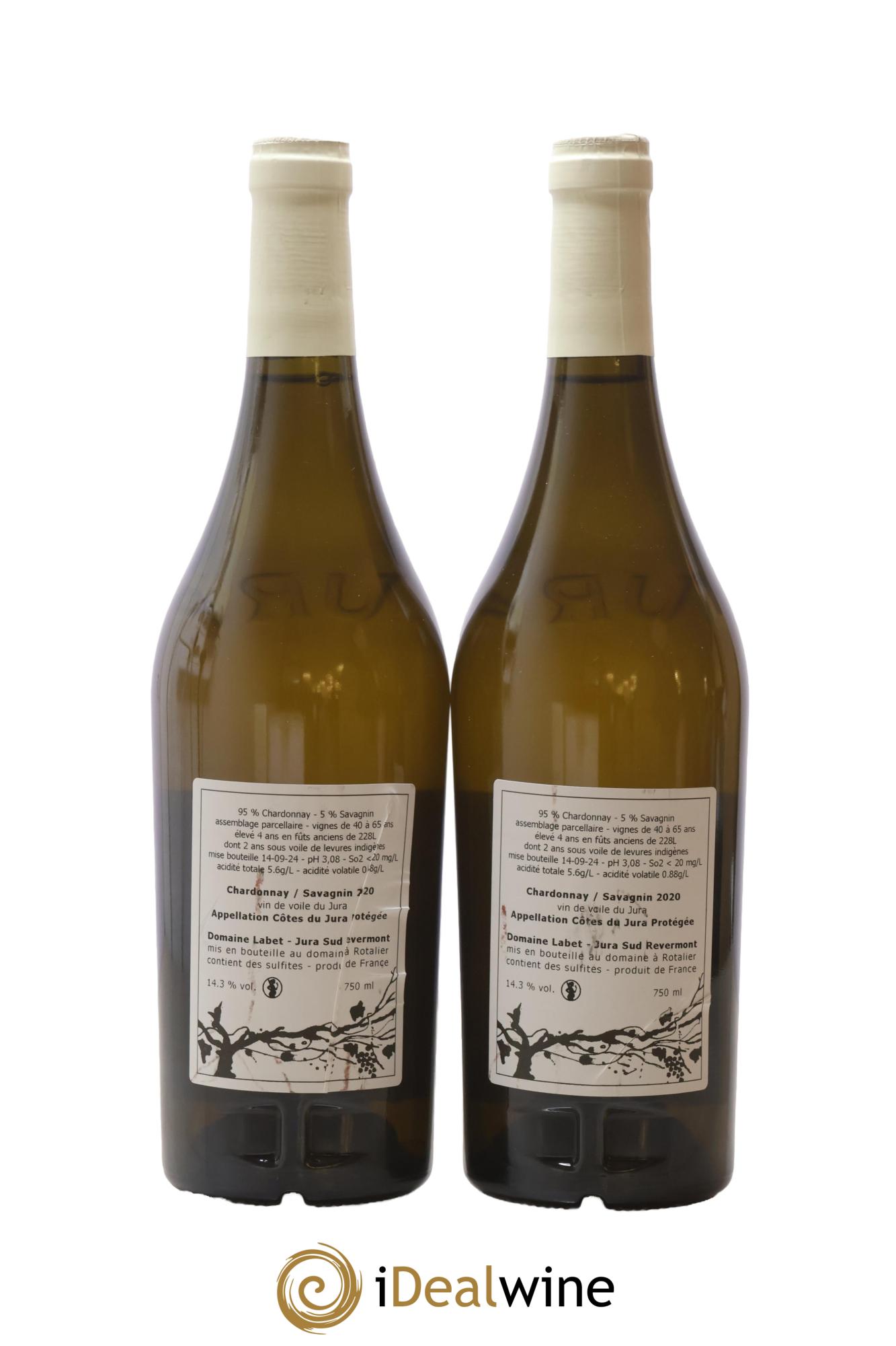 Côtes du Jura Vin de Voile Chardonnay-Savagnin cuvée de garde Romain - Julien - Charline Labet 2020 - Lot de 2 bouteilles - 1