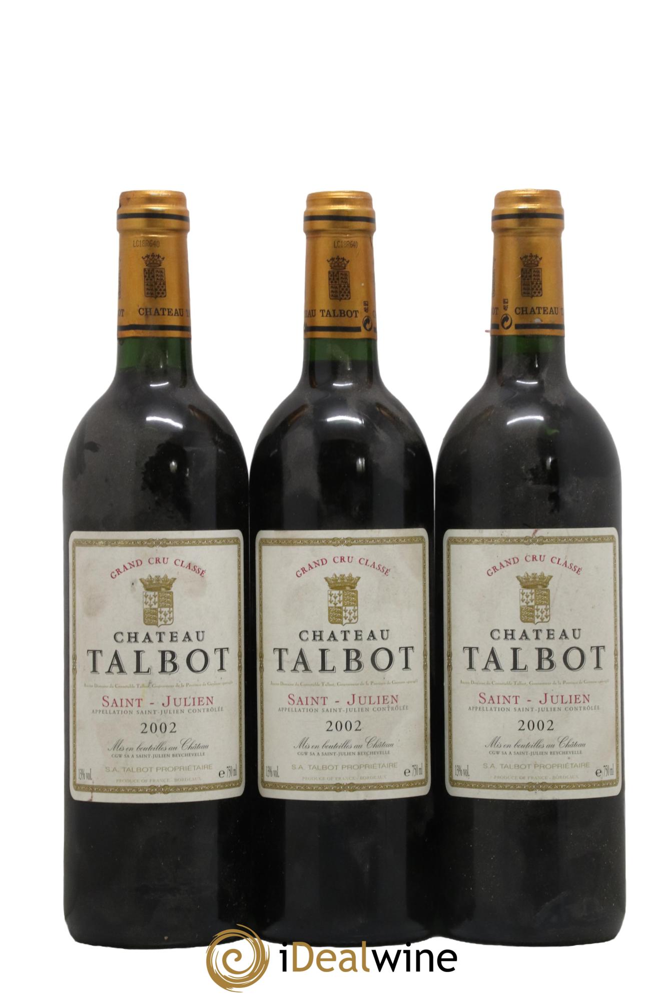 Château Talbot 4ème Grand Cru Classé 2002 - Lot de 3 bouteilles - 0