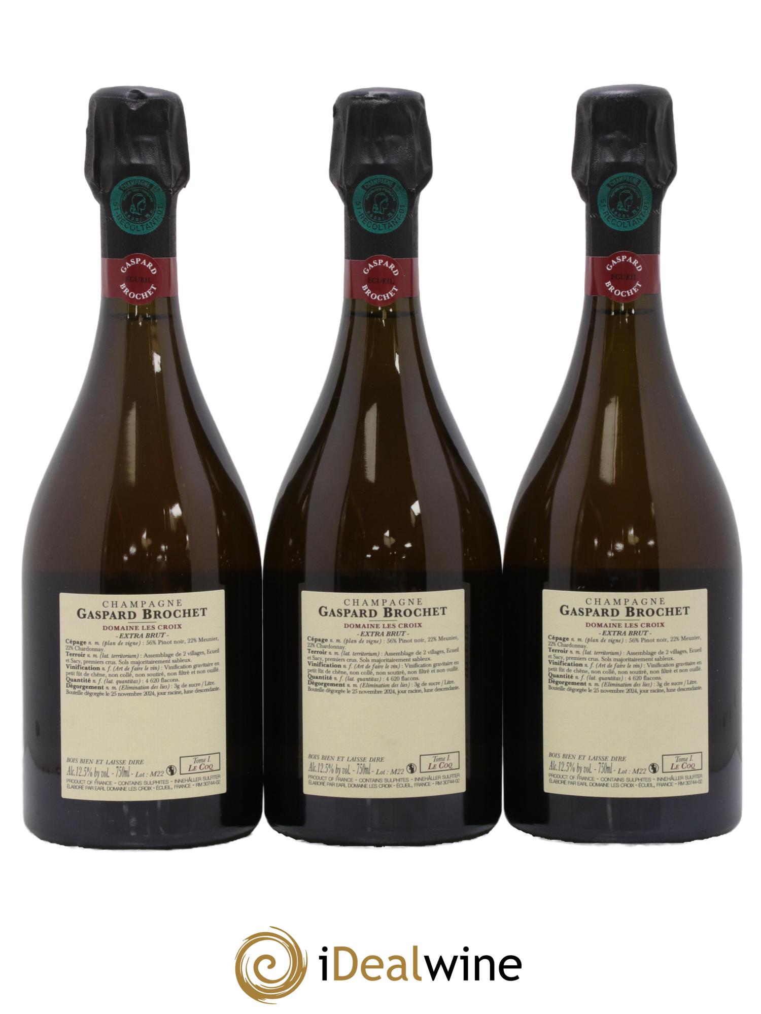 Champagne Le Coq Gaspard Brochet - Lot of 3 bottles - 1
