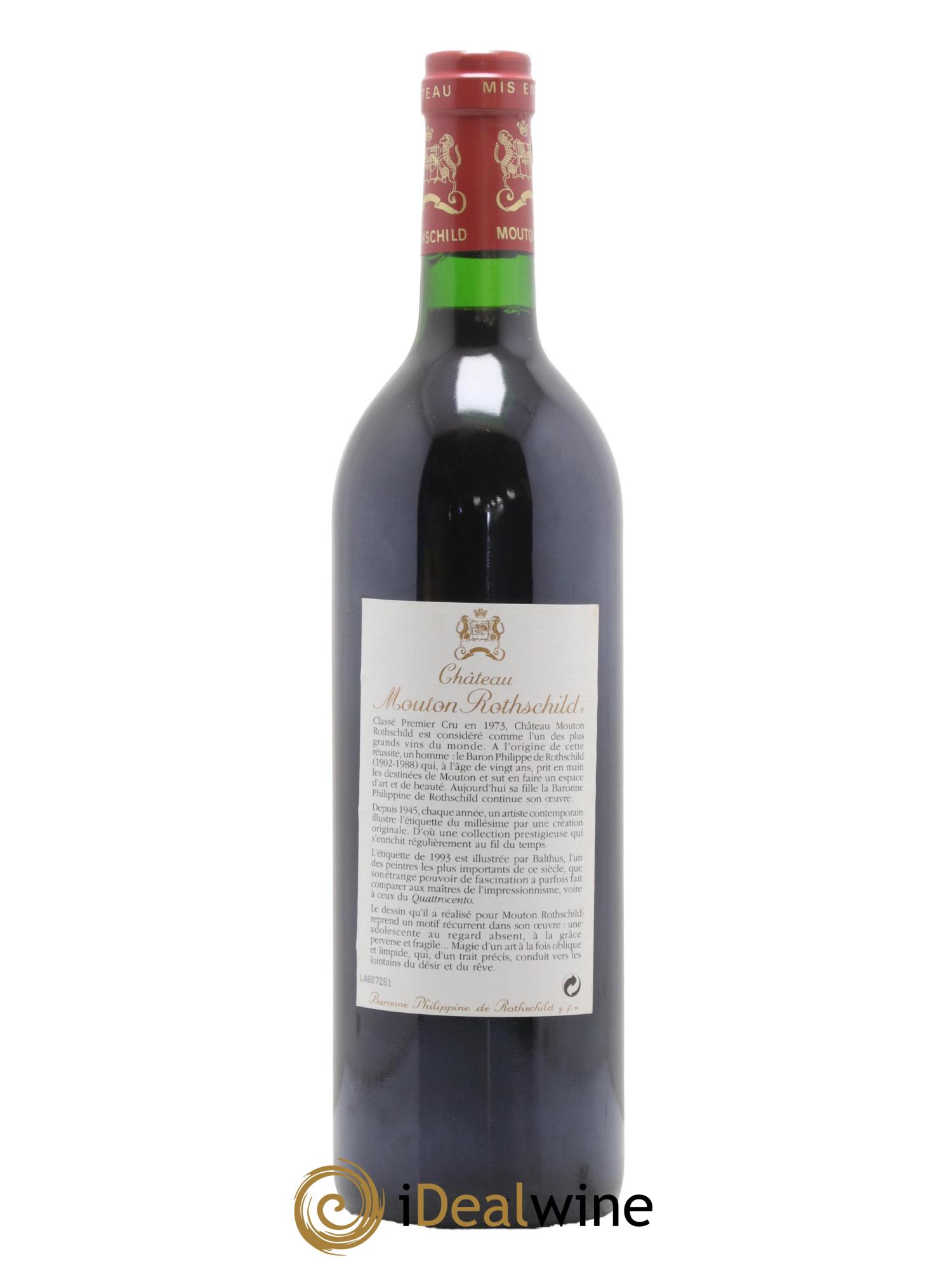 Château Mouton Rothschild 1er Grand Cru Classé 1993 - Lot de 1 bouteille - 1
