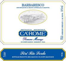 Etiquette du vin Barbaresco DOCG Ca'Rome Romano Marengo 1998