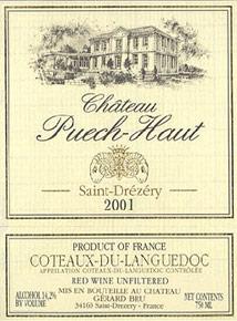 Etiquette du vin Coteaux du Languedoc Château Puech-Haut Gérard Bru 2004