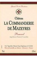 Etiquette du vin Château La Commanderie de Mazeyres 1955