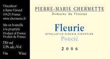 Etikette des Weins Fleurie Poncié Domaine du Vissoux - P-M. Chermette 2020