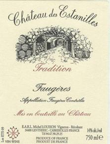 Etiquette du vin Faugères Château des Estanilles Tradition Michel Louison 1998