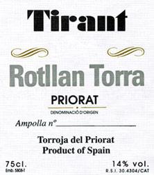 Etiquette du vin Priorat Rotllan Torra DOCA Tirant 2001