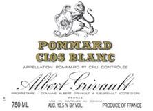 Etichetta Pommard 1er Cru Clos Blanc Albert Grivault 2017