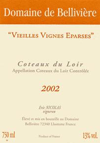 Wine label Coteaux du Loir Vieilles Vignes Eparses Domaine de Bellivière 2008