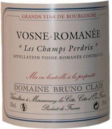 Etiquette du vin Vosne-Romanée Les Champs Perdrix Bruno Clair (Domaine) 2013