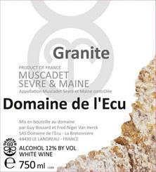 Etiquette du vin Vin de France (anciennement Muscadet-Sèvre-et-Maine) Expression de Granite Domaine de L'Ecu 2015