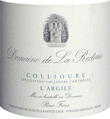 Etiquette du vin Collioure La Rectorie (Domaine de) L'Argile Thierry et Jean Emmanuel Parcé 2013