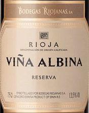 Etiquette du vin Rioja DOCA Vina Albina Reserva Riojanas 1987