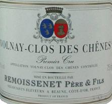 Etiquette du vin Volnay 1er Cru Clos des Chênes Remoissenet Père et Fils 1978