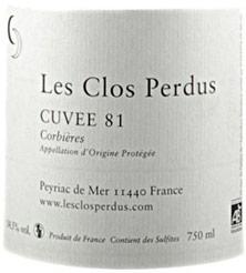 Wine label Corbières Les Clos Perdus Cuvée 101 2012
