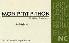 Etiquette du vin IGP Côtes Catalanes Olivier Pithon Mon P'tit Pithon 2014